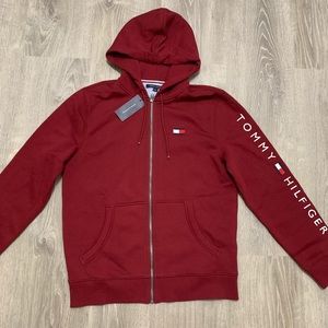 Tommy Hilfiger Red Hoodie Jacket Embroidered Logo